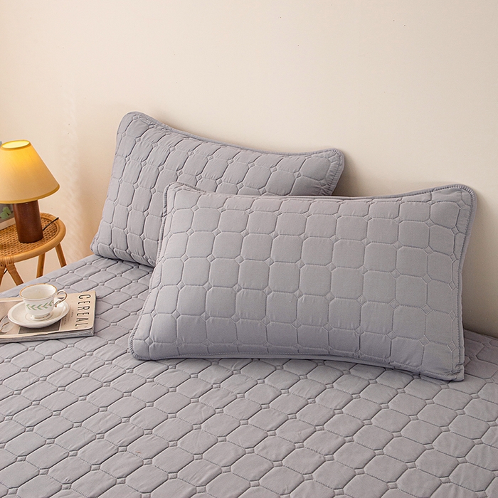 91家纺网 家纺一手货源 找家纺 锦眠 2025新款亲肤面包格夹棉床笠 灰色