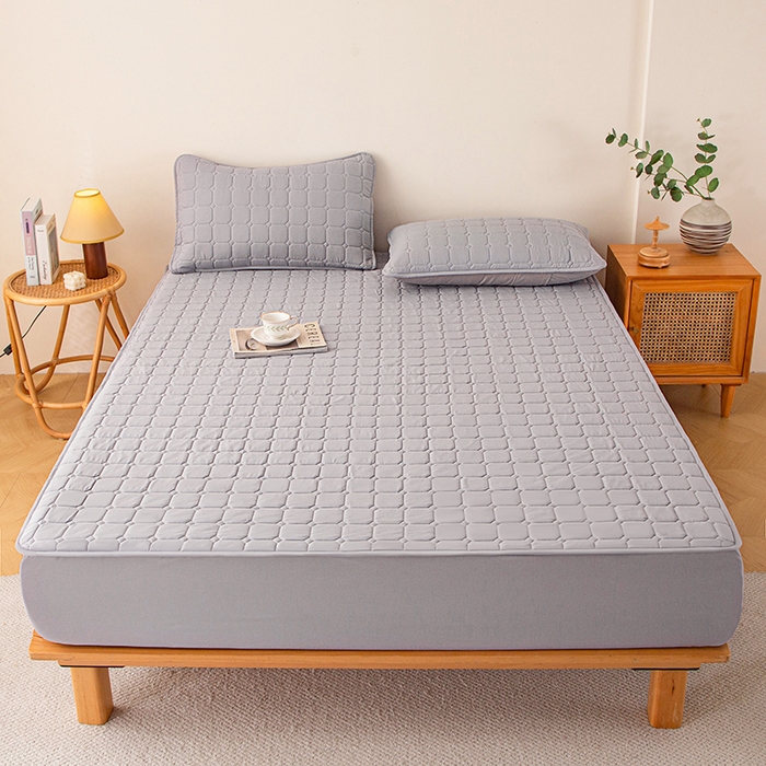 91家纺网 家纺一手货源 找家纺 锦眠 2025新款亲肤面包格夹棉床笠 灰色