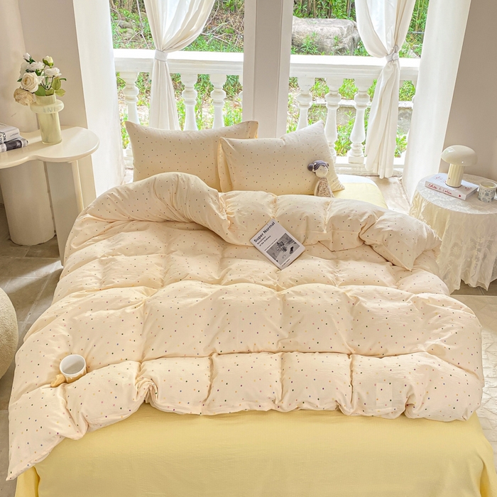 91家纺网 家纺一手货源 找家纺 韩巢家纺 2025热销新款云感双层纱单件被套-（提供卖家秀） 波点世界