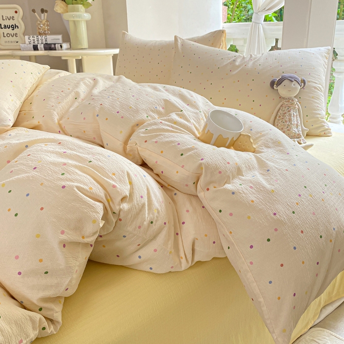 91家纺网 家纺一手货源 找家纺 韩巢家纺 2025热销新款云感双层纱单件被套-（提供卖家秀） 波点世界