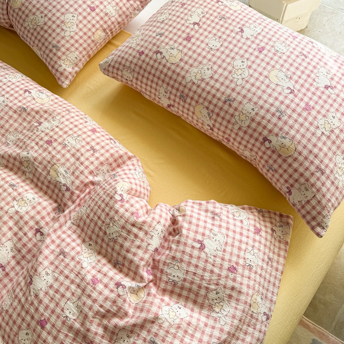 91家纺网 家纺一手货源 找家纺 韩巢家纺 2025热销新款云感双层纱单件被套-（提供卖家秀） 猫猫晚宴