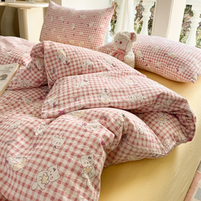 91家纺网 家纺一手货源 找家纺 韩巢家纺 2025热销新款云感双层纱单件被套-（提供卖家秀） 猫猫晚宴