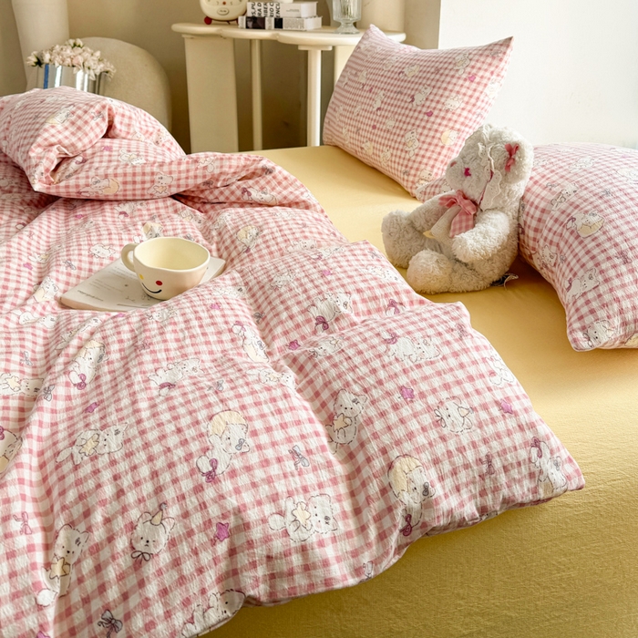 91家纺网 家纺一手货源 找家纺 韩巢家纺 2025热销新款云感双层纱单件被套-（提供卖家秀） 猫猫晚宴