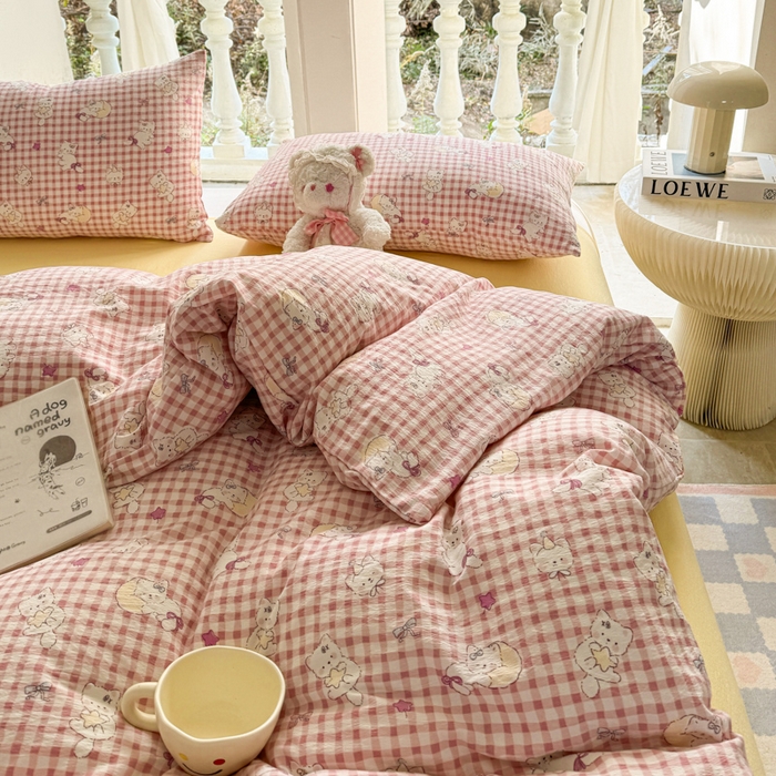 91家纺网 家纺一手货源 找家纺 韩巢家纺 2025热销新款云感双层纱单件被套-（提供卖家秀） 猫猫晚宴