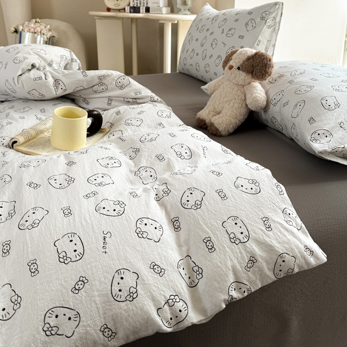 91家纺网 家纺一手货源 找家纺 韩巢家纺 2025热销新款云感双层纱单件被套-（提供卖家秀） 猫咪恋人