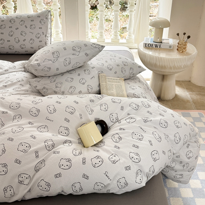 91家纺网 家纺一手货源 找家纺 韩巢家纺 2025热销新款云感双层纱单件被套-（提供卖家秀） 猫咪恋人