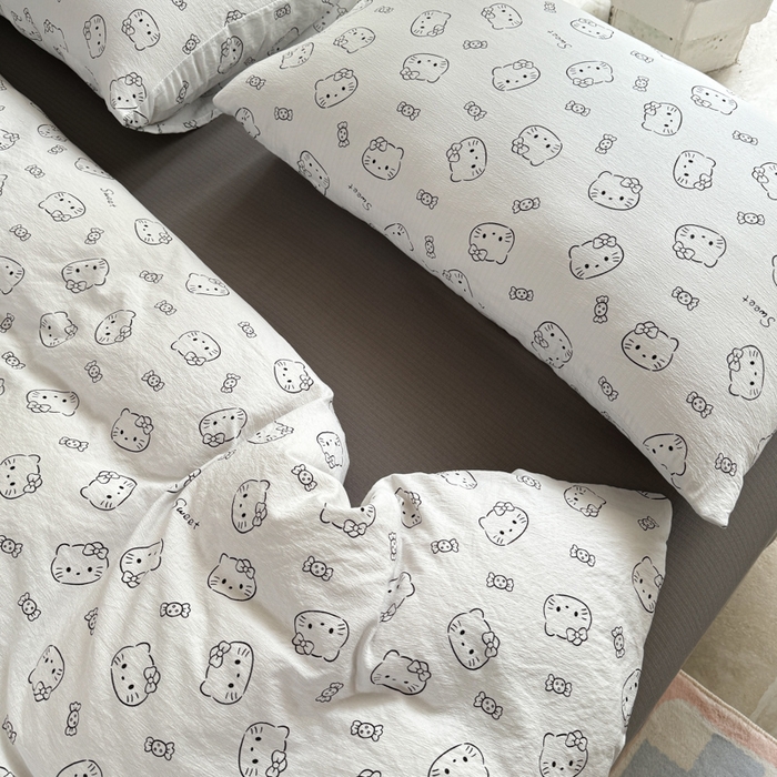 91家纺网 家纺一手货源 找家纺 韩巢家纺 2025热销新款云感双层纱单件被套-（提供卖家秀） 猫咪恋人