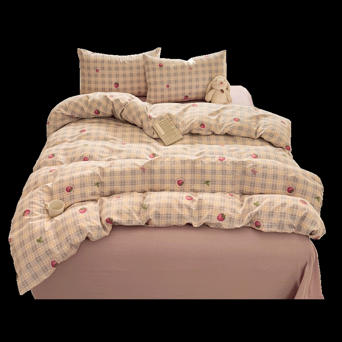 91家纺网 家纺一手货源 找家纺 韩巢家纺 2025热销新款云感双层纱单件被套-（提供卖家秀） 有草莓的地方