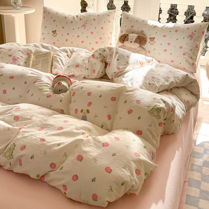 91家纺网 家纺一手货源 找家纺 韩巢家纺 2025热销新款云感双层纱单件被套-（提供卖家秀） 邮一颗草莓