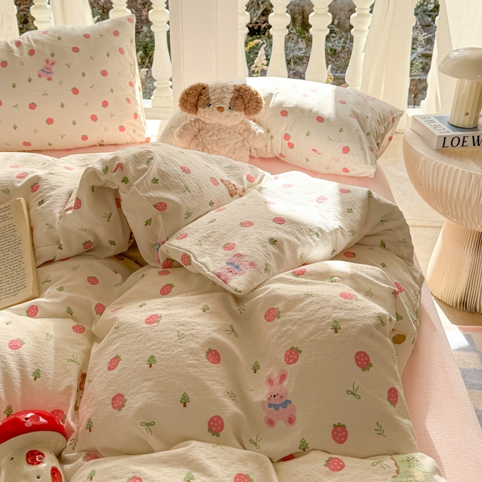 91家纺网 家纺一手货源 找家纺 韩巢家纺 2025热销新款云感双层纱单件被套-（提供卖家秀） 邮一颗草莓