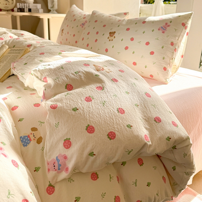 91家纺网 家纺一手货源 找家纺 韩巢家纺 2025热销新款云感双层纱单件被套-（提供卖家秀） 邮一颗草莓