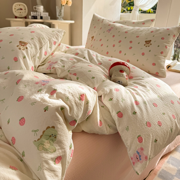 91家纺网 家纺一手货源 找家纺 韩巢家纺 2025热销新款云感双层纱单件被套-（提供卖家秀） 邮一颗草莓