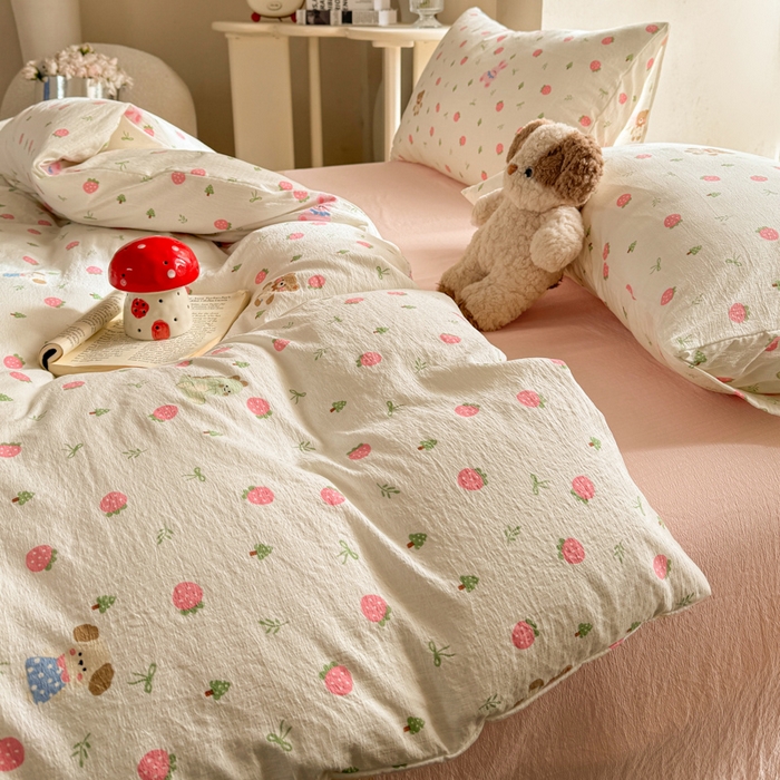 91家纺网 家纺一手货源 找家纺 韩巢家纺 2025热销新款云感双层纱单件被套-（提供卖家秀） 邮一颗草莓