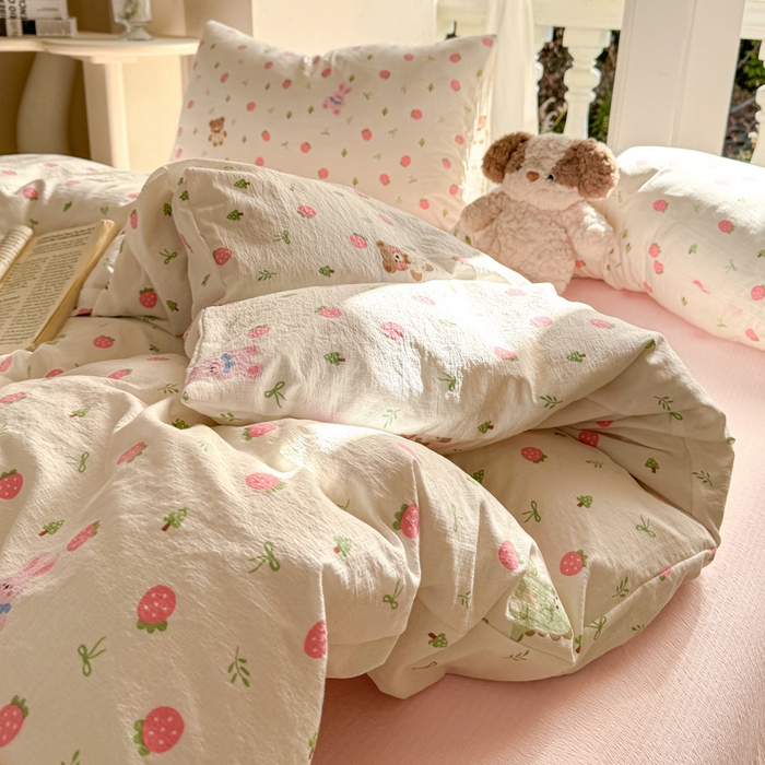 91家纺网 家纺一手货源 找家纺 韩巢家纺 2025热销新款云感双层纱单件被套-（提供卖家秀） 邮一颗草莓