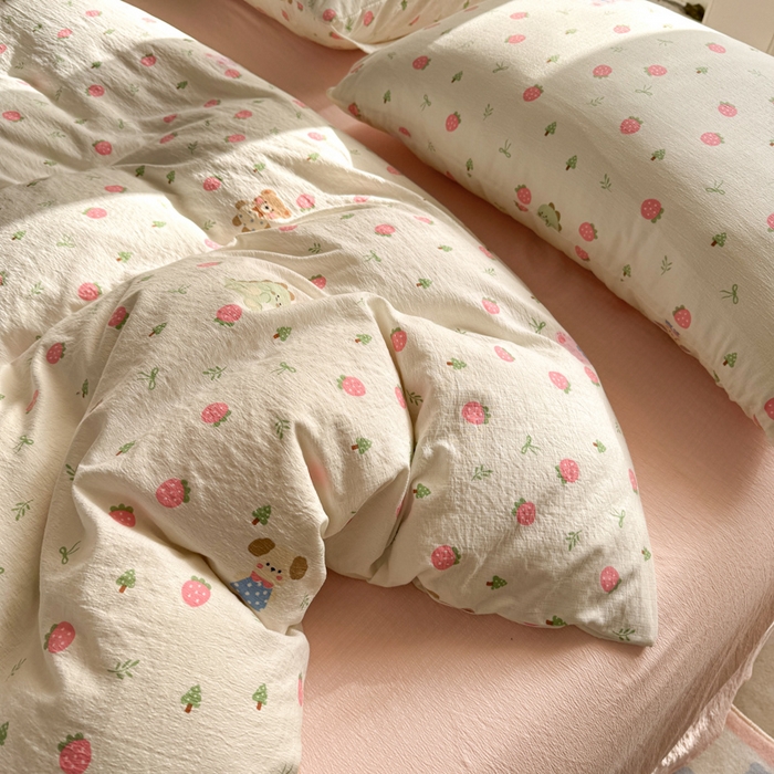 91家纺网 家纺一手货源 找家纺 韩巢家纺 2025热销新款云感双层纱单件被套-（提供卖家秀） 邮一颗草莓