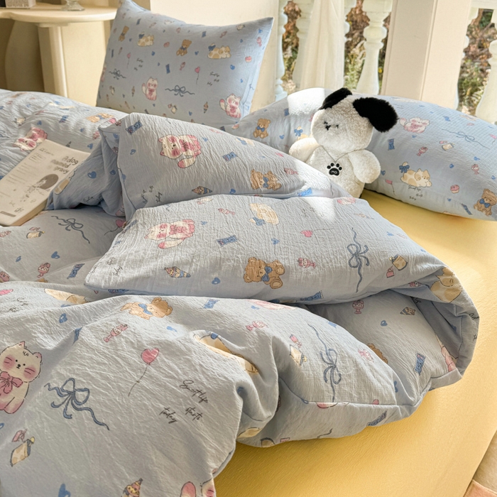 91家纺网 家纺一手货源 找家纺 韩巢家纺 2025热销新款云感双层纱单件被套-（提供卖家秀） 小猫时光篮