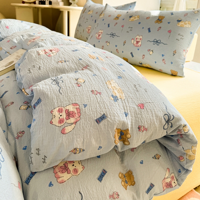 91家纺网 家纺一手货源 找家纺 韩巢家纺 2025热销新款云感双层纱单件被套-（提供卖家秀） 小猫时光篮