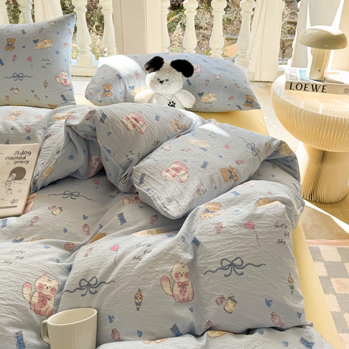 91家纺网 家纺一手货源 找家纺 韩巢家纺 2025热销新款云感双层纱单件被套-（提供卖家秀） 小猫时光篮