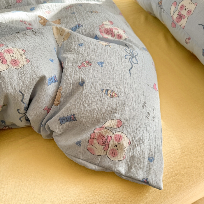 91家纺网 家纺一手货源 找家纺 韩巢家纺 2025热销新款云感双层纱单件被套-（提供卖家秀） 小猫时光篮