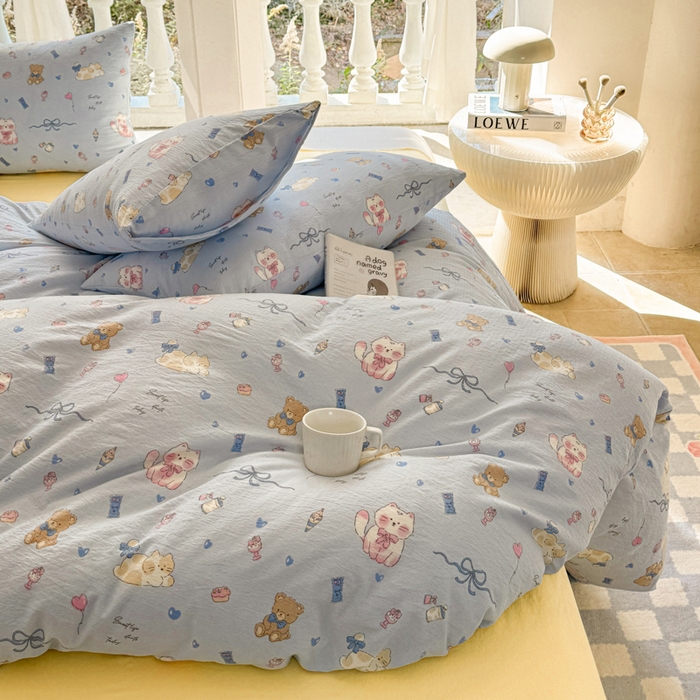 91家纺网 家纺一手货源 找家纺 韩巢家纺 2025热销新款云感双层纱单件被套-（提供卖家秀） 小猫时光篮