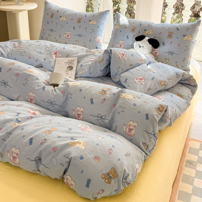 91家纺网 家纺一手货源 找家纺 韩巢家纺 2025热销新款云感双层纱单件被套-（提供卖家秀） 小猫时光篮