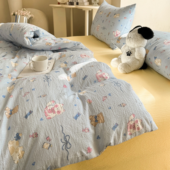 91家纺网 家纺一手货源 找家纺 韩巢家纺 2025热销新款云感双层纱单件被套-（提供卖家秀） 小猫时光篮