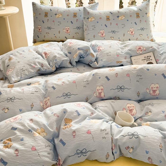 91家纺网 家纺一手货源 找家纺 韩巢家纺 2025热销新款云感双层纱单件被套-（提供卖家秀） 小猫时光篮