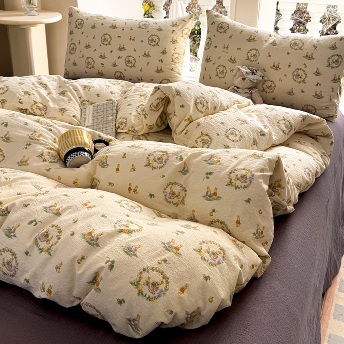 91家纺网 家纺一手货源 找家纺 韩巢家纺 2025热销新款云感双层纱单件被套-（提供卖家秀） 兔子的欢喜