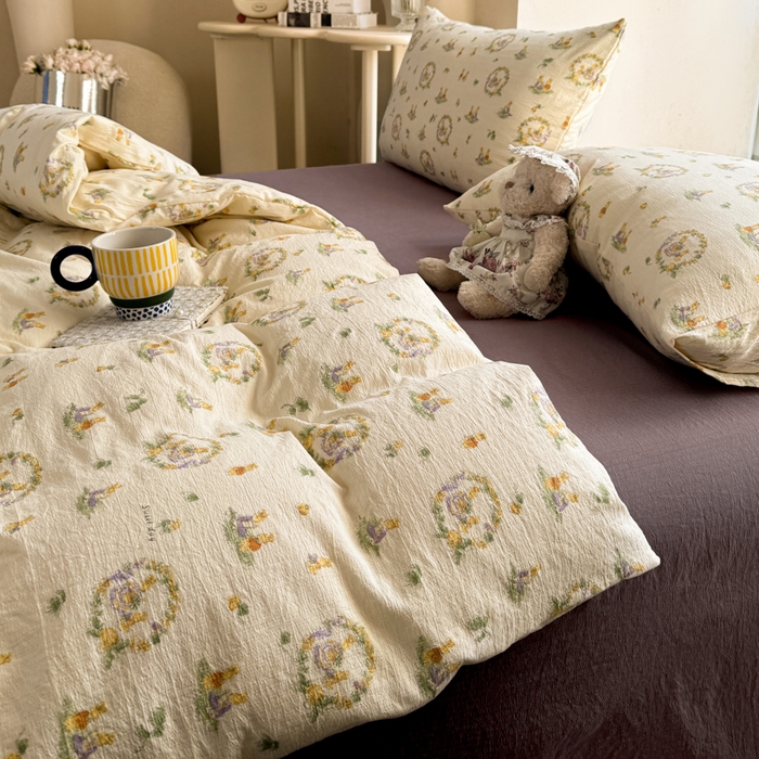 91家纺网 家纺一手货源 找家纺 韩巢家纺 2025热销新款云感双层纱单件被套-（提供卖家秀） 兔子的欢喜