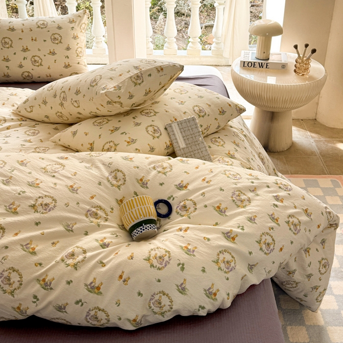 91家纺网 家纺一手货源 找家纺 韩巢家纺 2025热销新款云感双层纱单件被套-（提供卖家秀） 兔子的欢喜