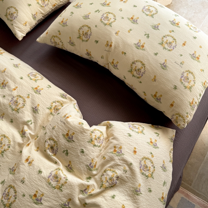 91家纺网 家纺一手货源 找家纺 韩巢家纺 2025热销新款云感双层纱单件被套-（提供卖家秀） 兔子的欢喜