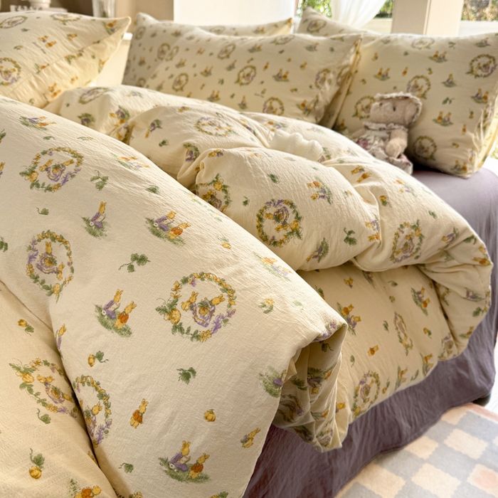 91家纺网 家纺一手货源 找家纺 韩巢家纺 2025热销新款云感双层纱单件被套-（提供卖家秀） 兔子的欢喜