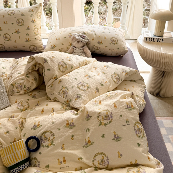 91家纺网 家纺一手货源 找家纺 韩巢家纺 2025热销新款云感双层纱单件被套-（提供卖家秀） 兔子的欢喜