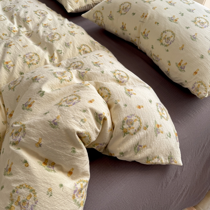 91家纺网 家纺一手货源 找家纺 韩巢家纺 2025热销新款云感双层纱单件被套-（提供卖家秀） 兔子的欢喜