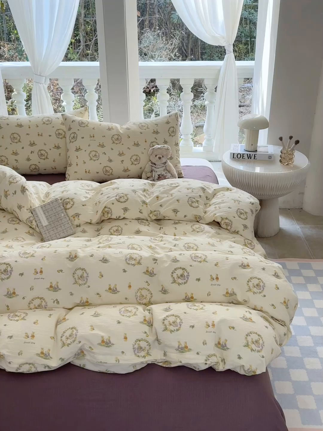 91家纺网 家纺一手货源 找家纺 韩巢家纺 2025热销新款云感双层纱单件被套-（提供卖家秀） 兔子的欢喜