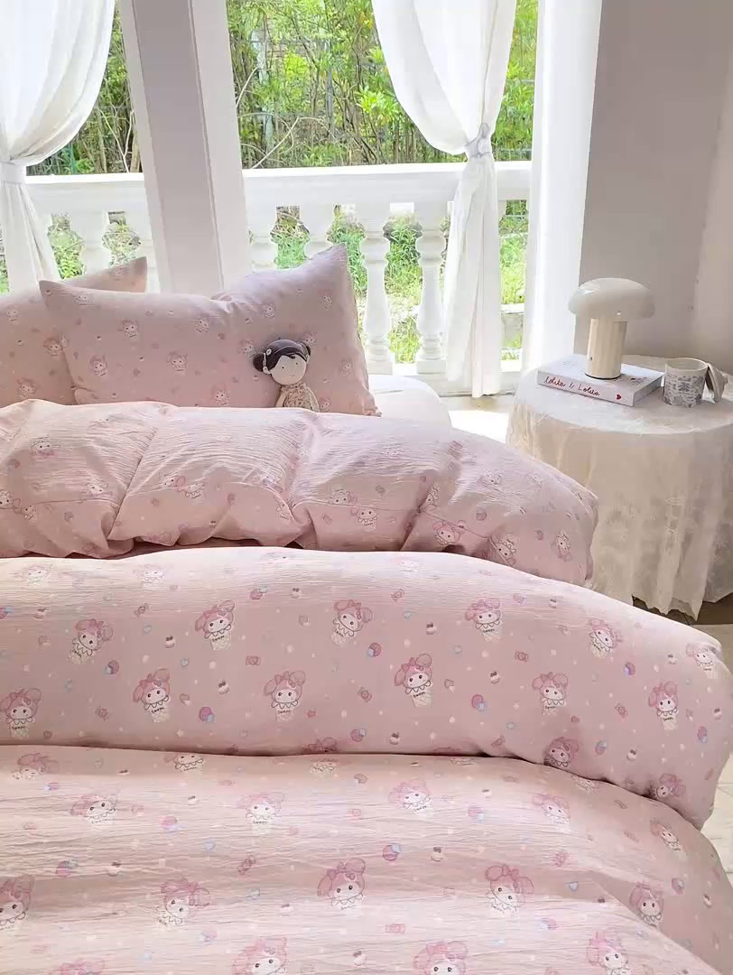 91家纺网 家纺一手货源 找家纺 韩巢家纺 2025热销新款云感双层纱单件被套-（提供卖家秀） 小美冰激凌