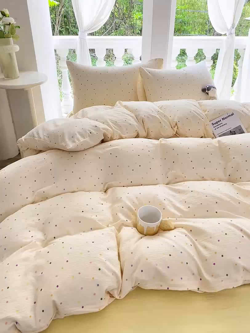 91家纺网 家纺一手货源 找家纺 韩巢家纺 2025热销新款云感双层纱单件被套-（提供卖家秀） 波点世界