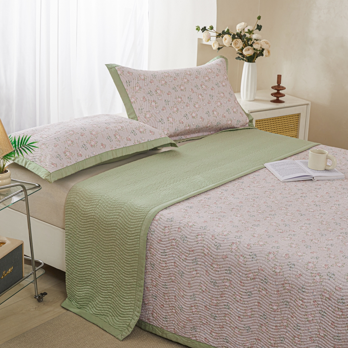 91家纺网 家纺一手货源 找家纺 （总）莎果 2025春夏莫代尔印花高温砂洗床盖三件套四件套