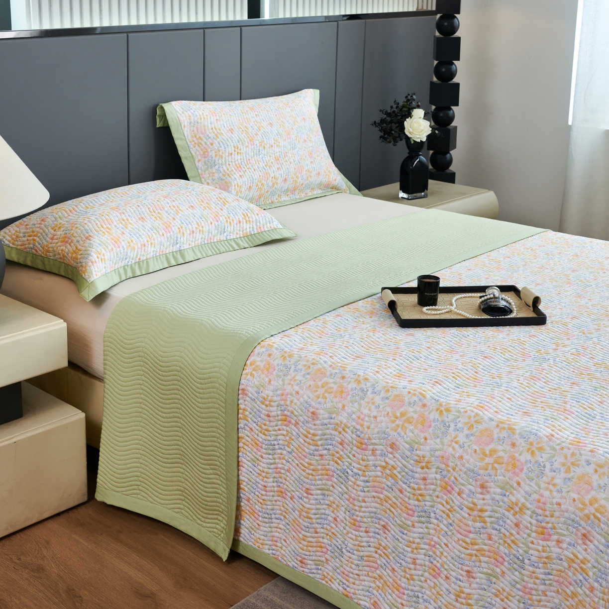 91家纺网 家纺一手货源 找家纺 （总）莎果 2025春夏莫代尔印花高温砂洗床盖三件套四件套