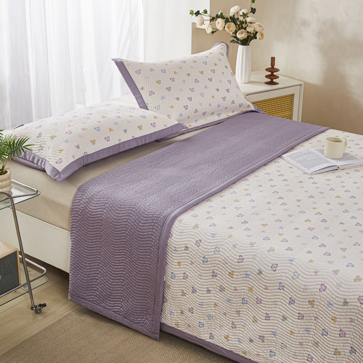 91家纺网 家纺一手货源 找家纺 （总）莎果 2025春夏莫代尔印花高温砂洗床盖三件套四件套