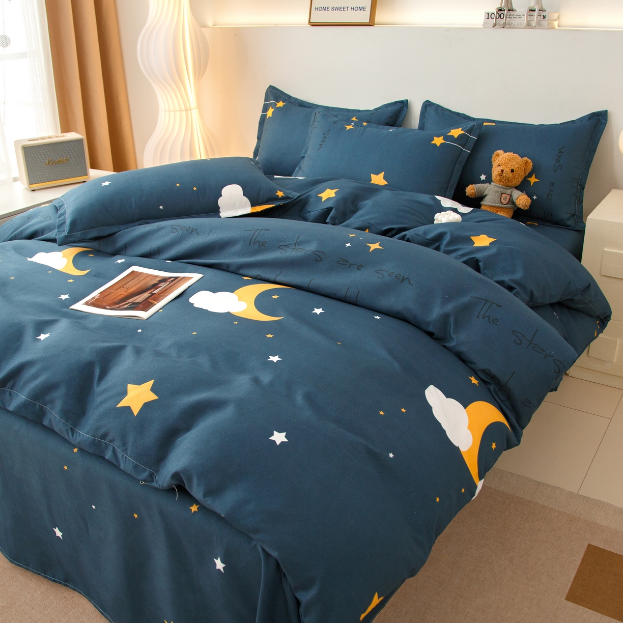 91家纺网 家纺一手货源 找家纺 佑泽家纺 2025活性印花芦荟棉四件套 星空之约