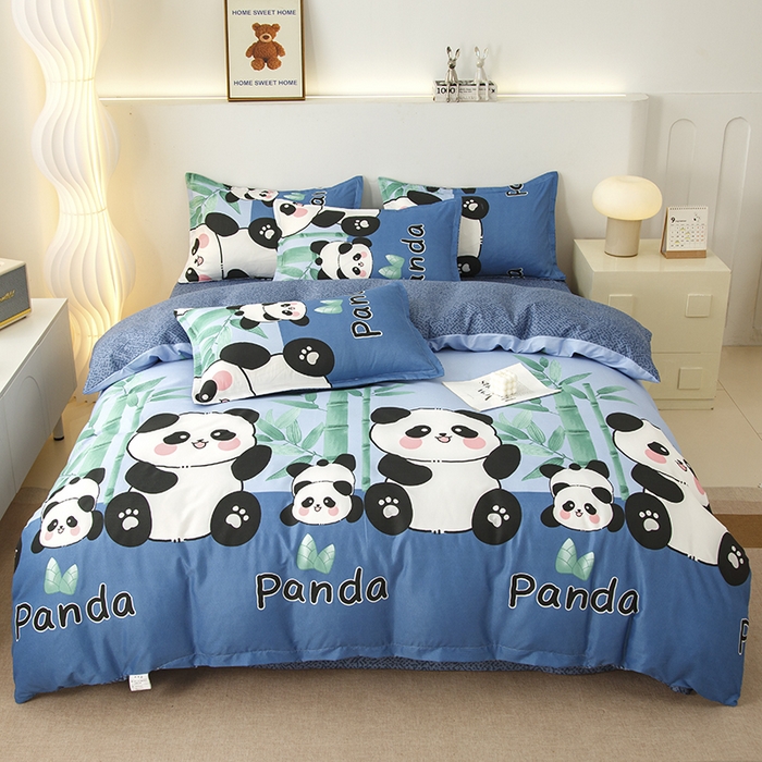 91家纺网 家纺一手货源 找家纺 佑泽家纺 2025活性印花芦荟棉四件套 熊猫派对