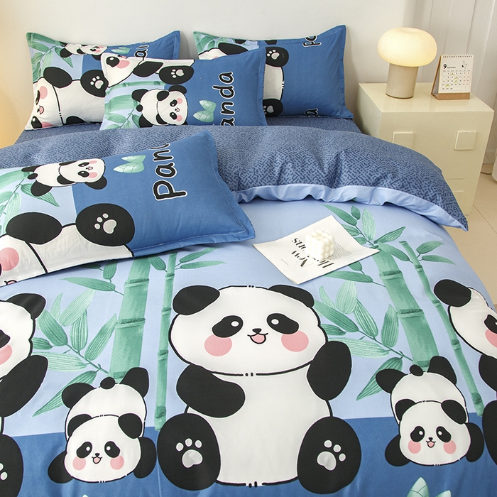 91家纺网 家纺一手货源 找家纺 佑泽家纺 2025活性印花芦荟棉四件套 熊猫派对