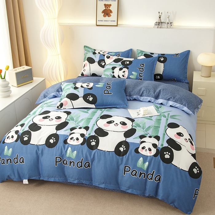 91家纺网 家纺一手货源 找家纺 佑泽家纺 2025活性印花芦荟棉四件套 熊猫派对