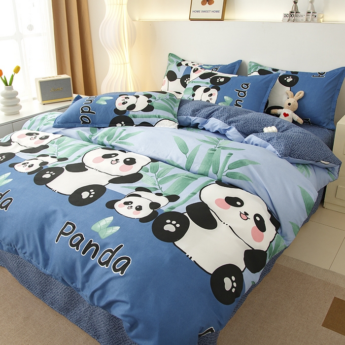 91家纺网 家纺一手货源 找家纺 佑泽家纺 2025活性印花芦荟棉四件套 熊猫派对