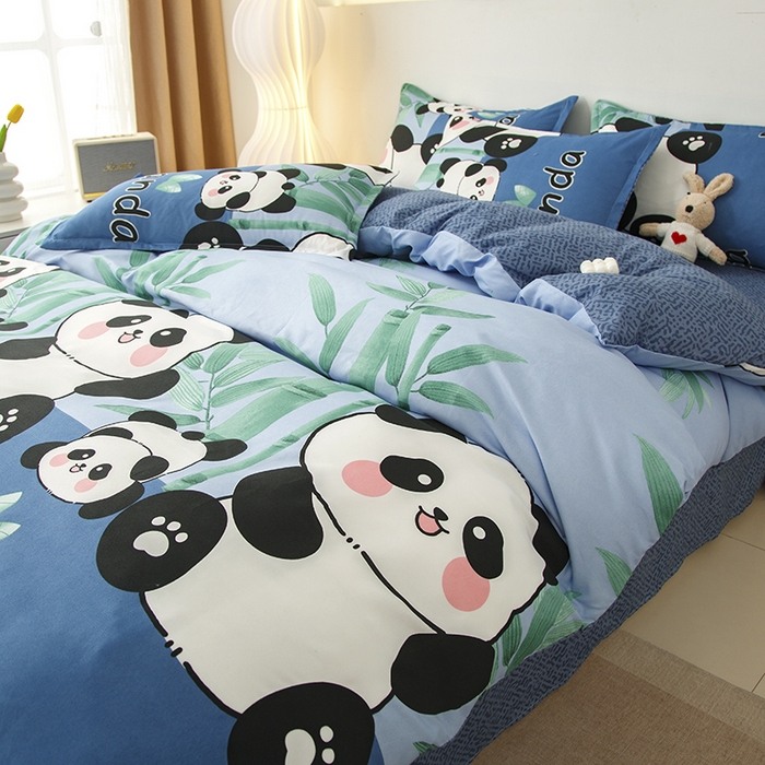 91家纺网 家纺一手货源 找家纺 佑泽家纺 2025活性印花芦荟棉四件套 熊猫派对