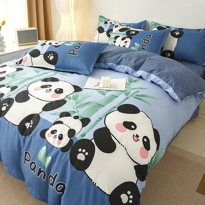 91家纺网 家纺一手货源 找家纺 佑泽家纺 2025活性印花芦荟棉四件套 熊猫派对