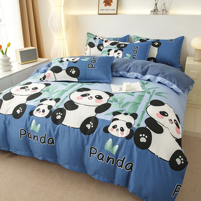 91家纺网 家纺一手货源 找家纺 佑泽家纺 2025活性印花芦荟棉四件套 熊猫派对