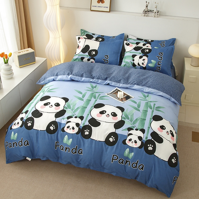 91家纺网 家纺一手货源 找家纺 佑泽家纺 2025活性印花芦荟棉四件套 熊猫派对