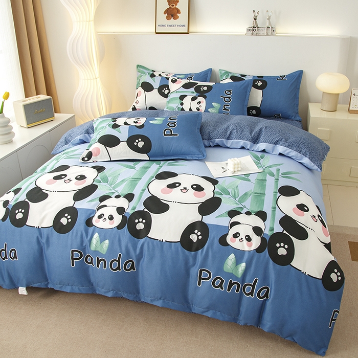 91家纺网 家纺一手货源 找家纺 佑泽家纺 2025活性印花芦荟棉四件套 熊猫派对